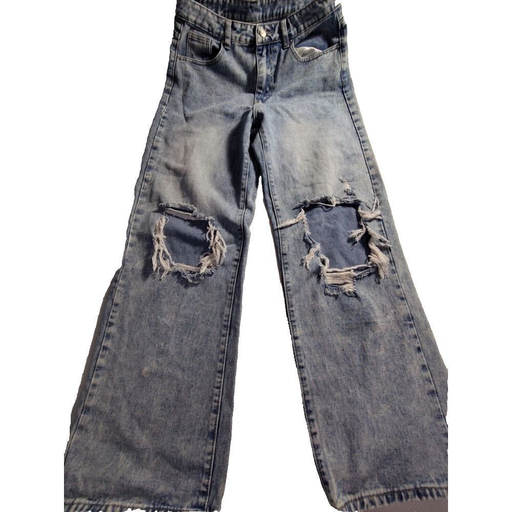 Romwe Mens Ripped Jeans 30x30 Distressed Straight Leg‎